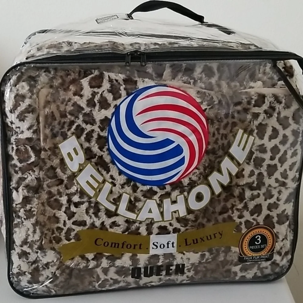 NEW! Luxe Faux Fur Leopard Queen Size Blanket Throw 3 Piece Set - Picture 7 of 8